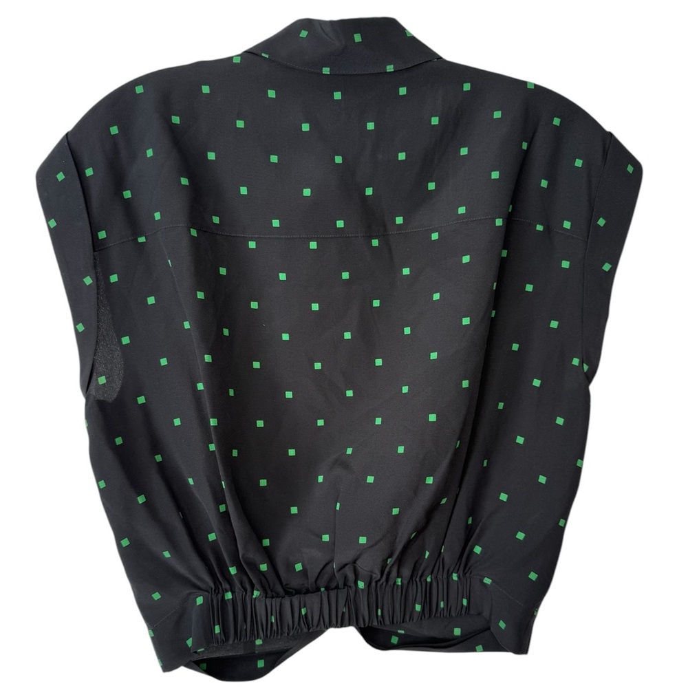 Alexander Wang Silk Black Green Dot Twist Front Collared Cropped Shirt Size 6 - Picture 2 of 5